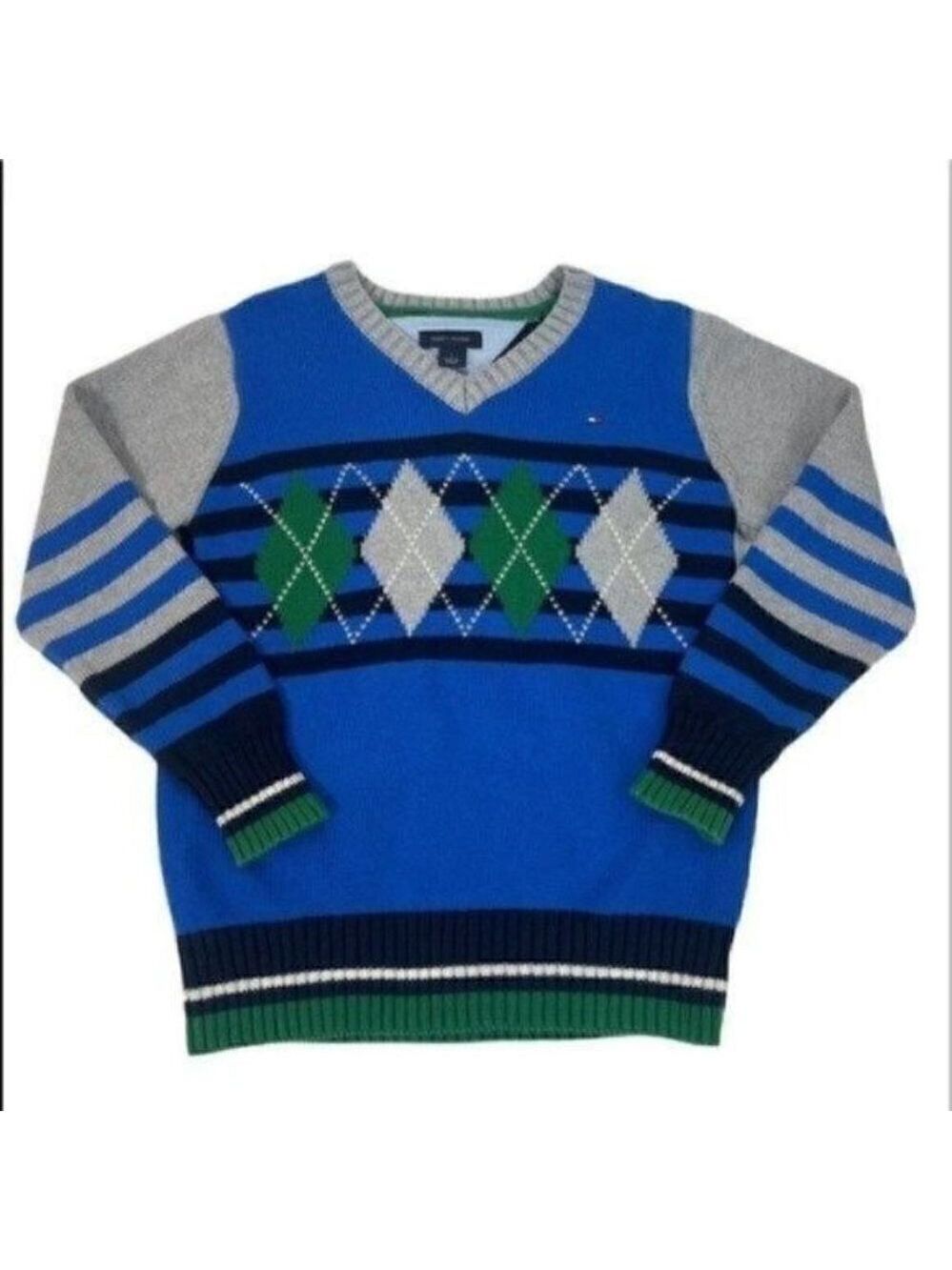 Tommy Hilfiger Boy’s Argyle V-Neck Knitted Sweater Size 5 Style J380428